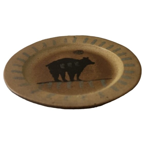 Michael Schlyer 1997 Flat Earth Pottery Southwestern Style Black Bear Plate 8" - Picture 2 of 3